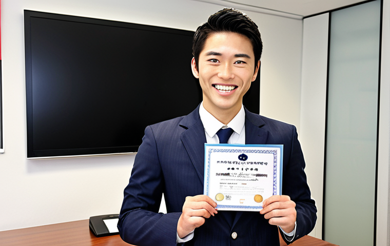 **Prompt:** A smiling young professional in a modern Japanese office, confidently presenting a project. In the foreground, subtly include JLPT N2 certificate and a Cisco (CCNA) certificate. The overall feel should be bright and optimistic, suggesting career success.