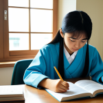 A focused Malaysian student, fully clothed in modest, comfortable attire, sitting at a clean, modern desk. They are diligently studying Japanese language materials, with a JLPT textbook and flashcards visible, illuminated by soft natural light from a window. The student has a determined yet calm expression, appearing to grasp a new concept. The background is a tidy, professional home study room, suitable for learning.
    Quality modifiers: Professional photography, high resolution, soft lighting, natural colors, safe for work, appropriate content, fully clothed, professional dress, perfect anatomy, correct proportions, natural pose, well-formed hands, proper finger count, natural body proportions, family-friendly.