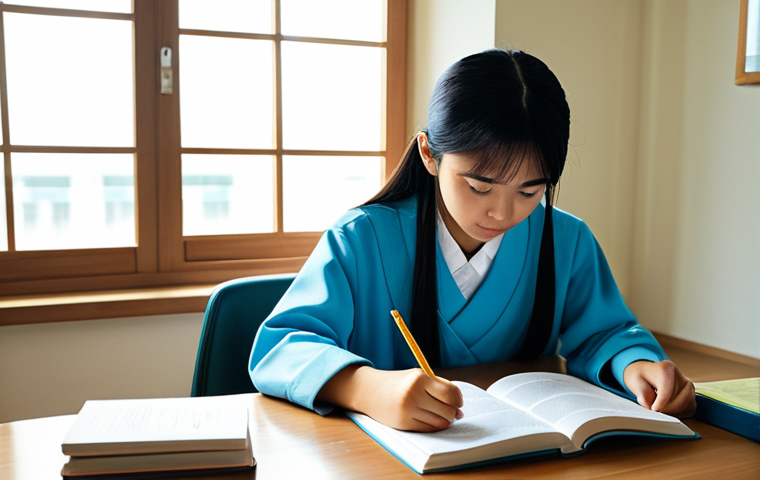 A focused Malaysian student, fully clothed in modest, comfortable attire, sitting at a clean, modern desk. They are diligently studying Japanese language materials, with a JLPT textbook and flashcards visible, illuminated by soft natural light from a window. The student has a determined yet calm expression, appearing to grasp a new concept. The background is a tidy, professional home study room, suitable for learning.
    Quality modifiers: Professional photography, high resolution, soft lighting, natural colors, safe for work, appropriate content, fully clothed, professional dress, perfect anatomy, correct proportions, natural pose, well-formed hands, proper finger count, natural body proportions, family-friendly.