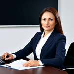 Prompt 1: A professional businesswoman in a modest business suit, sitting at a desk in a modern office, fully clothed, appropriate attire, safe for work, perfect anatomy, natural proportions, professional photography, high quality