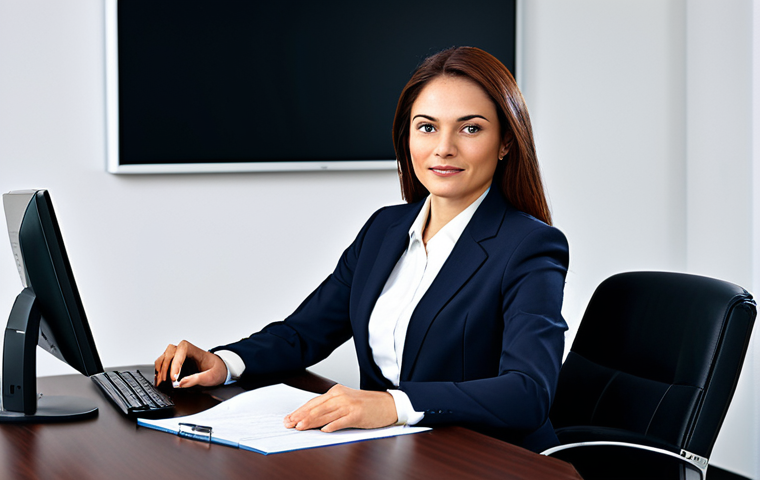 Prompt 1: A professional businesswoman in a modest business suit, sitting at a desk in a modern office, fully clothed, appropriate attire, safe for work, perfect anatomy, natural proportions, professional photography, high quality