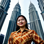 **

A professional Malaysian businesswoman in a modest batik dress, standing in front of the Petronas Twin Towers in Kuala Lumpur, fully clothed, appropriate attire, safe for work, perfect anatomy, natural proportions, professional photography, high quality.

**