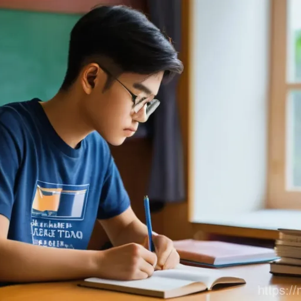 JLPT 독해 능력 빠르게 높이는 방법 - **Prompt:** A young Malaysian student, in their late teens, is seated at a well-organized wooden des...