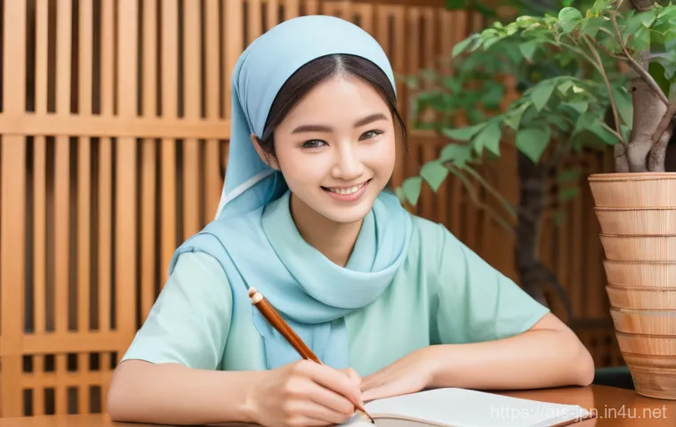 JLPT와 일본어 뉴스 해석 연습법 - **Mnemonic Kanji Learning at Home**
A bright and cozy indoor scene featuring a young Malay femal...
