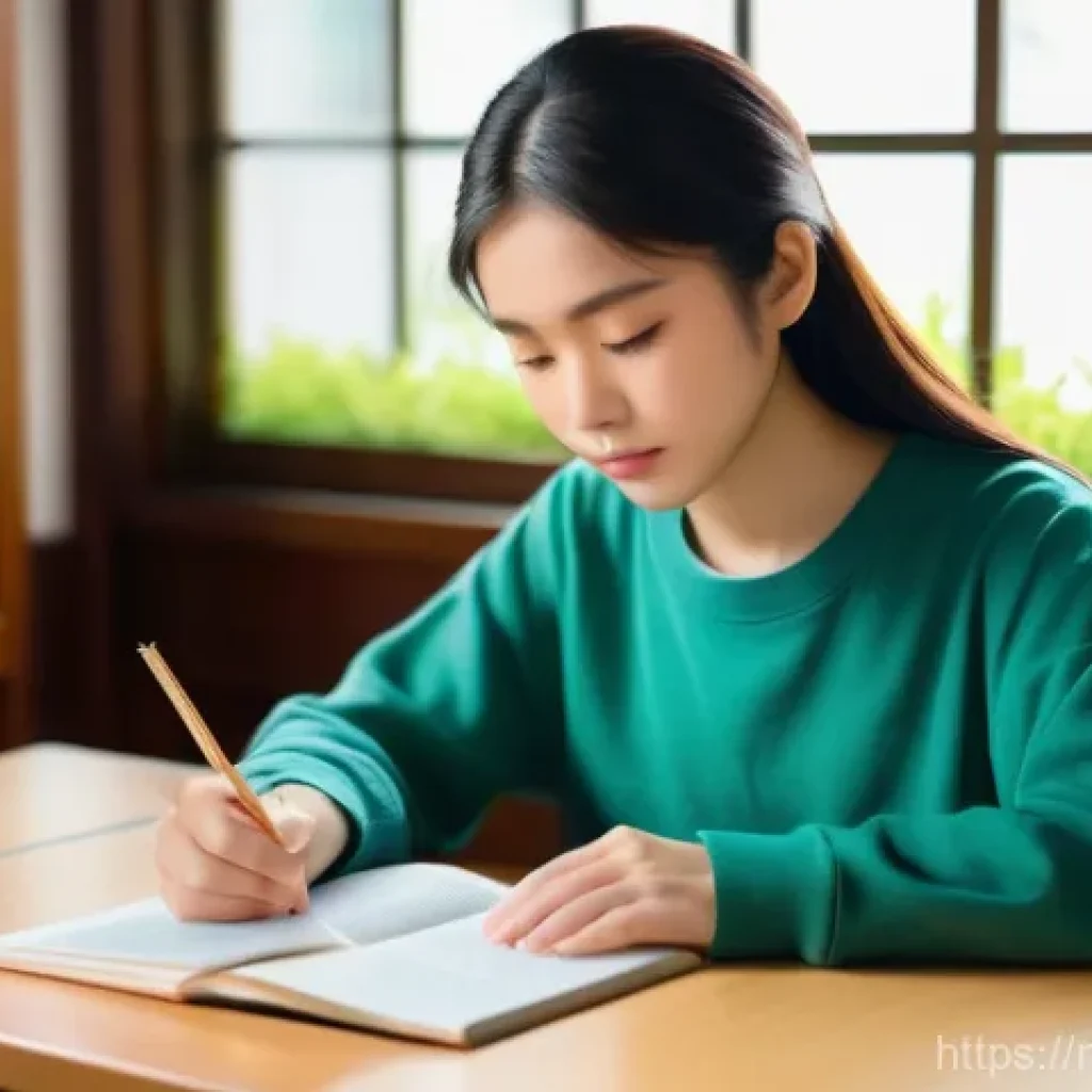 JLPT와 일본 내 인턴십 프로그램 참여 사례 - A determined young Malaysian female student, wearing a modest long-sleeved top and comfortable trous...