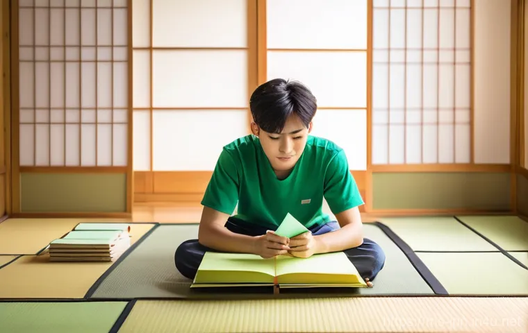 JLPT와 일본 이민 준비 - **Prompt:** A focused young Southeast Asian student, gender-neutral, sits comfortably on a tatami ma...
