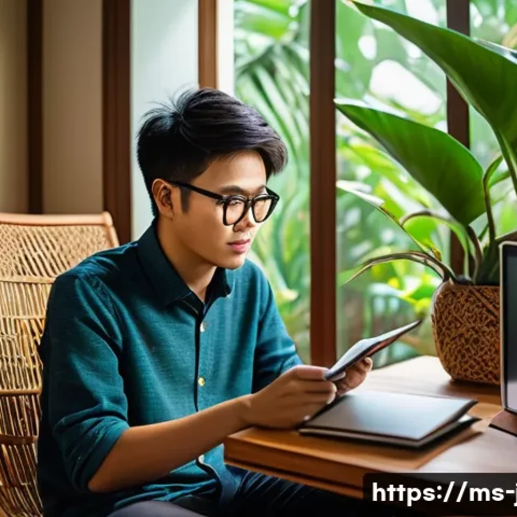 JLPT N2 시험에서 자주 나오는 단어 - A cozy study room scene set in a modern Malaysian home, featuring a young adult student wearing casu...