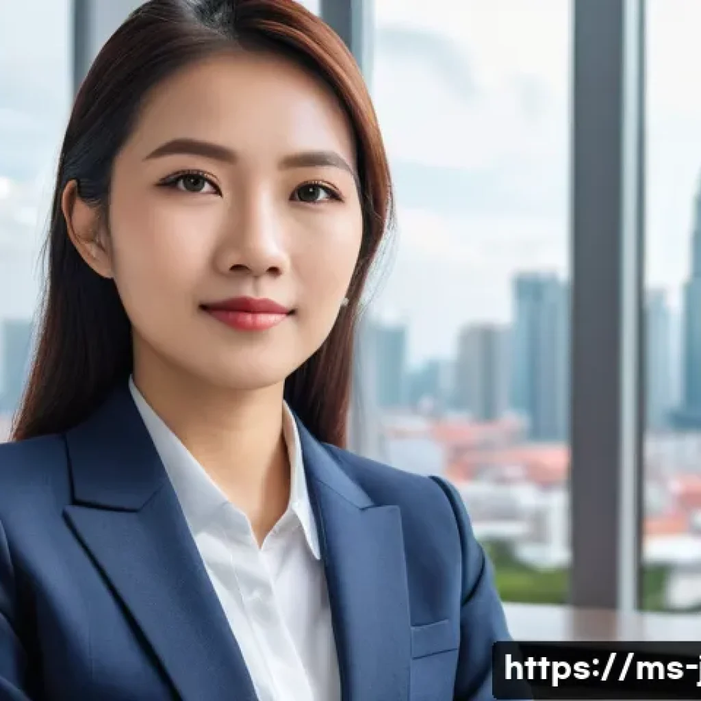 JLPT 자격증 활용 해외 교류 사례 - A professional young Malaysian woman confidently attending a multinational job interview, dressed in...