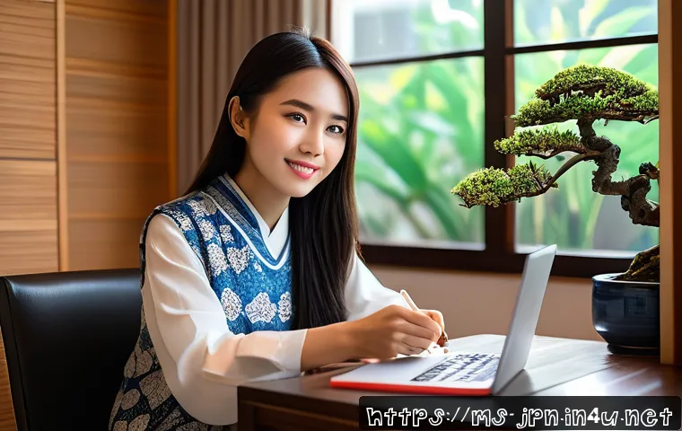 JLPT와 일본 내 주요 자격증 조합 활용법 - A professional young Malay woman studying Japanese language at home, surrounded by JLPT N2 textbooks...