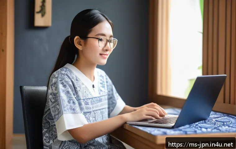 JLPT 시험 후 점수 조회 및 재발급 방법 - A young Malaysian adult student sitting comfortably at a modern home desk, using a laptop to log int...