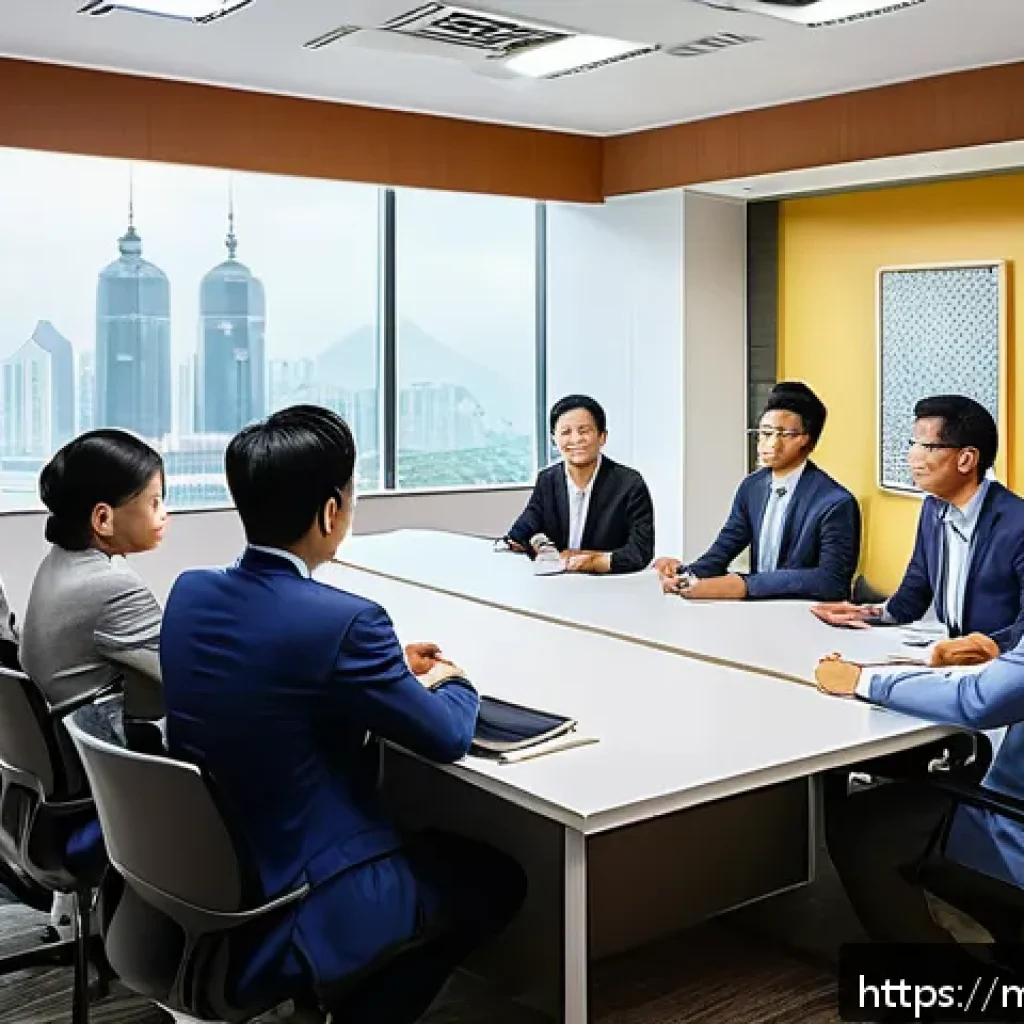 JLPT 실기와 실무의 차이 - A modern office scene in Kuala Lumpur with a diverse group of young Malaysian professionals engaged ...
