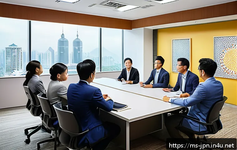 JLPT 실기와 실무의 차이 - A modern office scene in Kuala Lumpur with a diverse group of young Malaysian professionals engaged ...