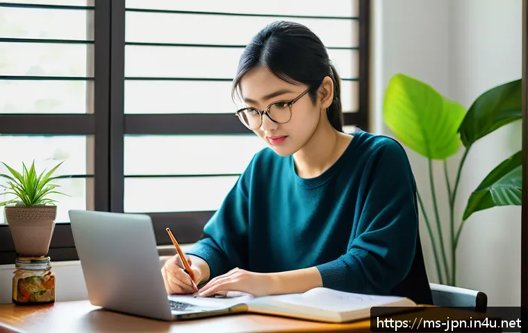 JLPT 시험 경험담 작성하기 - A focused young Malaysian adult studying Japanese for the JLPT exam at a cozy home desk, surrounded ...
