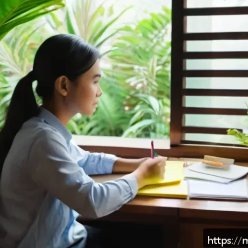 Home 31 JLPT 시험을 위한 동기부여 방법 - A cozy study room in a Malaysian home during daylight, featuring a young Malay adult sitting at a ti...