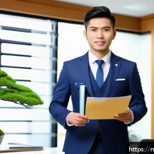 Home 30 JLPT 취득 후 일본 국내 거주 방법 - A professional young Malay man in business attire holding a valid JLPT N2 certificate and a job offe...