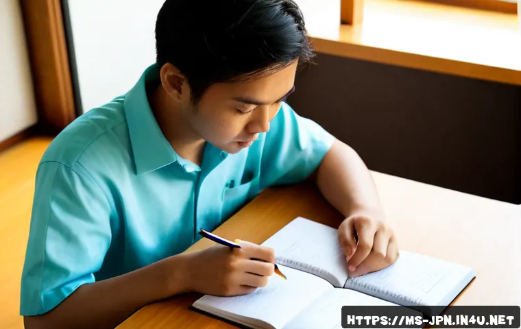 JLPT와 일본어 이론 공부 병행하는 법 - Photorealistic Malaysian university student studying Japanese at a tidy wooden desk, open Japanese g...